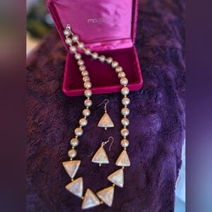 Contemporary Silver Necklace with gold along With A Pair of Matching Earrings